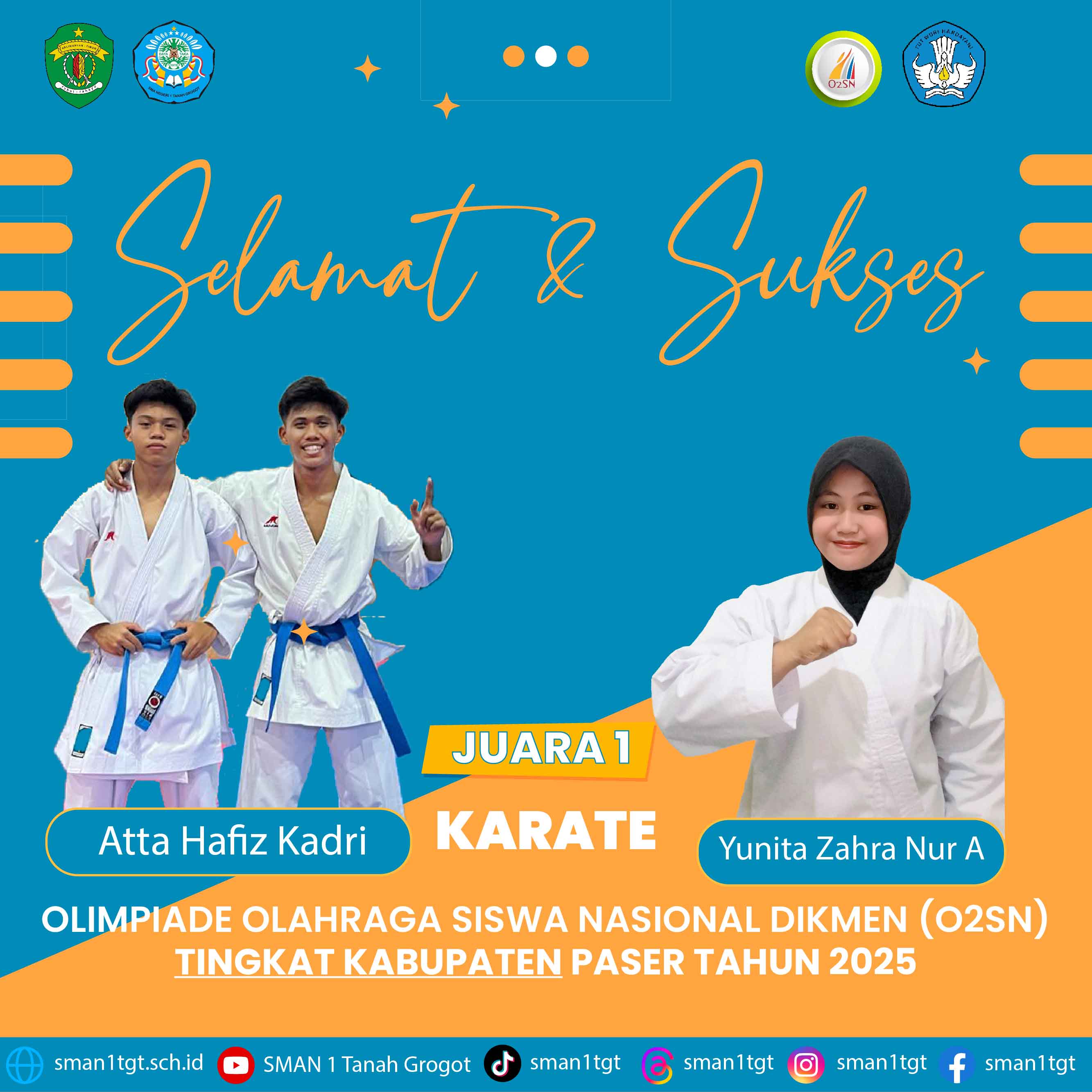 Atta dan Yunita Juara 1 Karate Putra & Putri O2SN Kabupaten Paser 2025